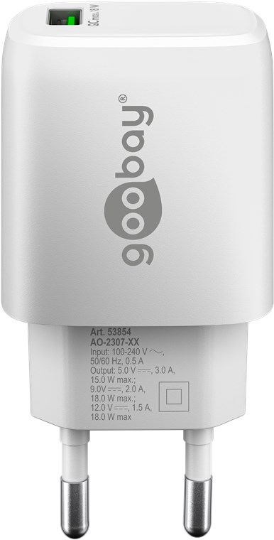 USB-A QC hurtigoplader (18 W) hvid