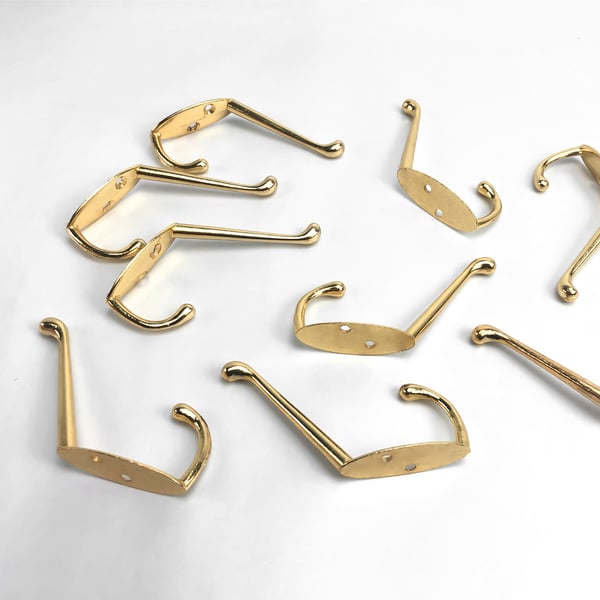 9-pak vægmonterede metalkroge, dobbeltstift Gold