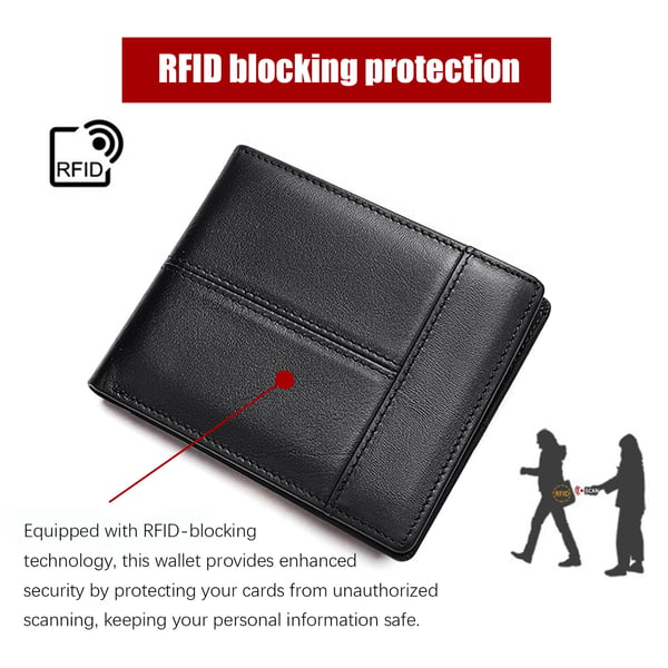 RFID-blokerende pung i ægte læder til mænd Black
