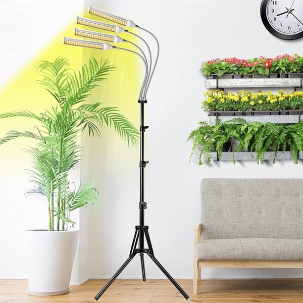 Innendørs plante vokse lys med 4 hoder, fleksibel svanehals. 10 nivåer, 3 moduser