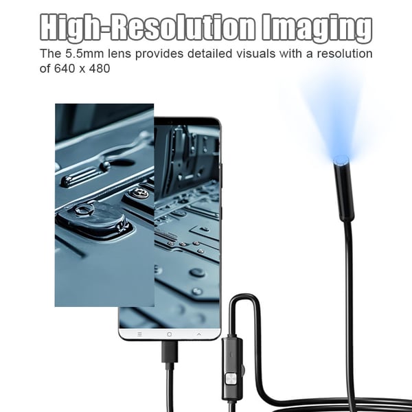 Inspeksjonskamera, 5,5 mm objektiv, HD, LED, IP67 2 m