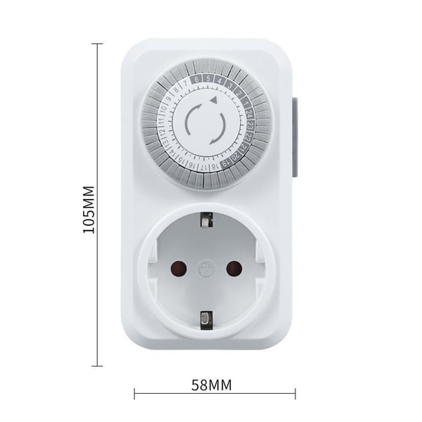 Timeruttak, plug-in mekanisk timer, energisparing 30 minutter til 24 timer