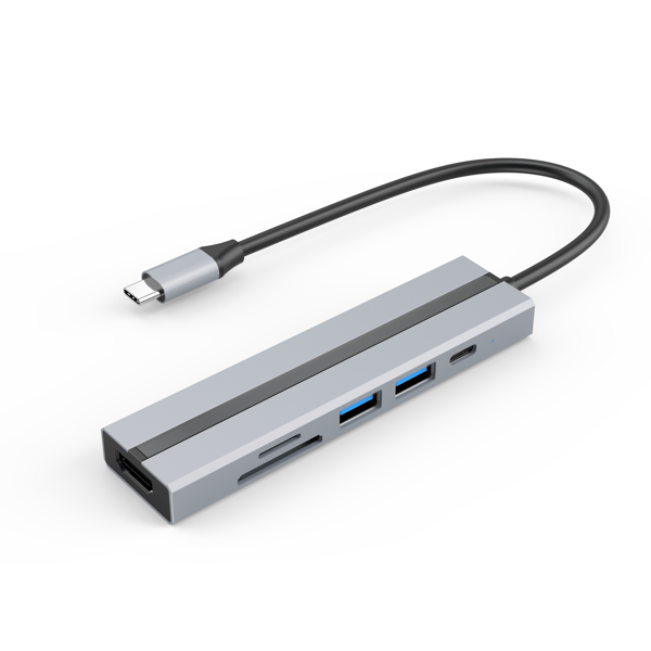 6-i-1 USB C Hub med 4K HDMI-adapter, USB 3.0/2.0-porte, SD/TF-kortlæser