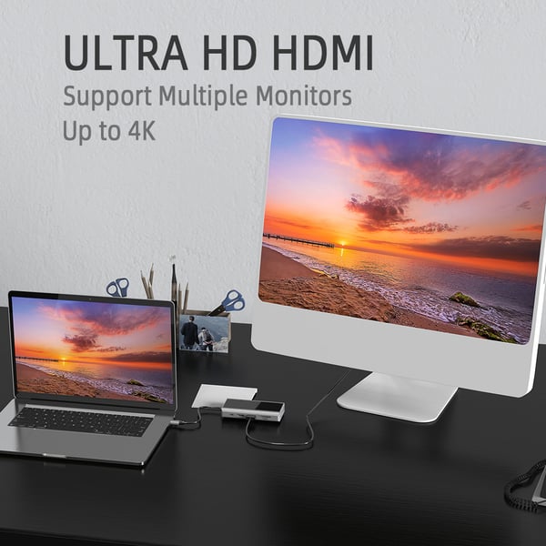 11 in 1 USB C -keskitin, jossa USB 3.0, HDMI, RJ45, SD/TF-kortinlukija – 100 W PD-lataus