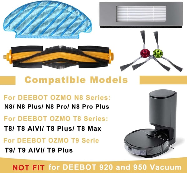 24 dele tilbehør Ecovacs Deebot OZMO 920, 950, T5, T8 AIVI Max MultiColor