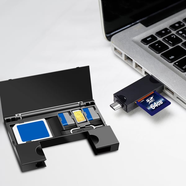 Hukommelseskortlæser USB-C + USB-A MicroSD og SD-kort inkl. lagring