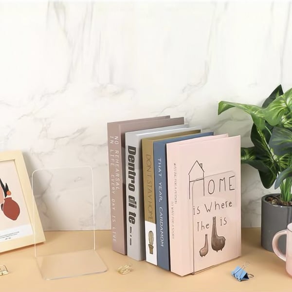 Bokstöd Akryl 4-pack, bokstöd transparent, återanvändbart bokstöd, bokhållare lämplig för skola kontor bibliotek sovrum skrivbord Transparent