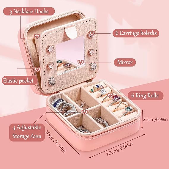 Organisert smykkeskrin med speil Pink Model B