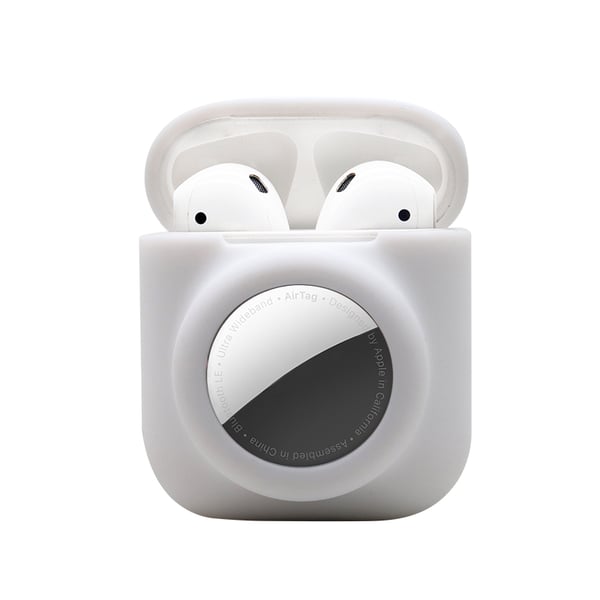 2 i 1 Airpods og Airtag-deksler i silikon White