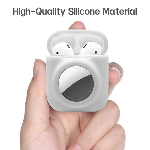 2 i 1 Airpods og Airtag-deksler i silikon White