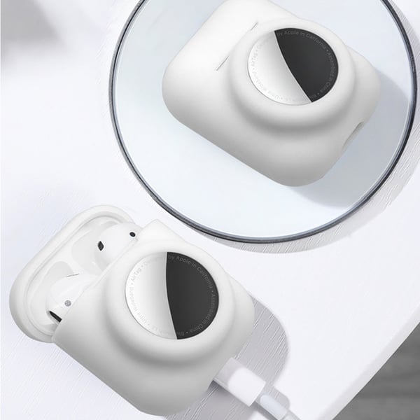 2 i 1 Airpods og Airtag-deksler i silikon White