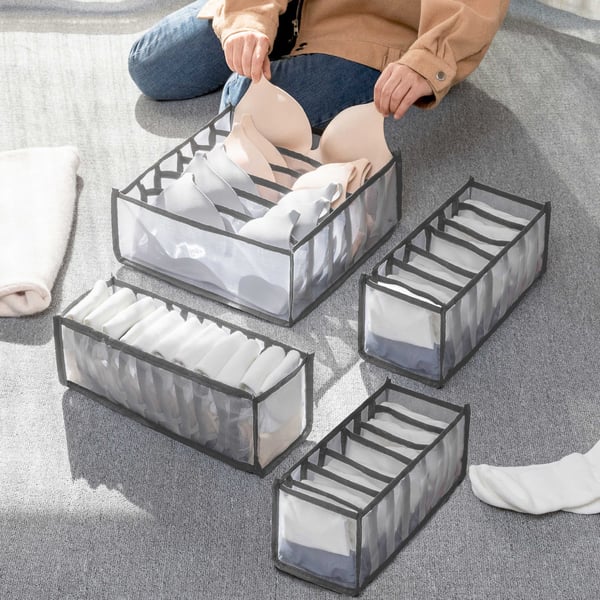 Sammenfoldelig Tøj Skuffe Organizer til Undertøj BH Sokker 4-Pak Gray