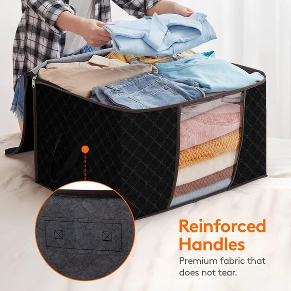 Opbevaringskasser med låg, opbevaringspose til quiltgarderobe Black XL