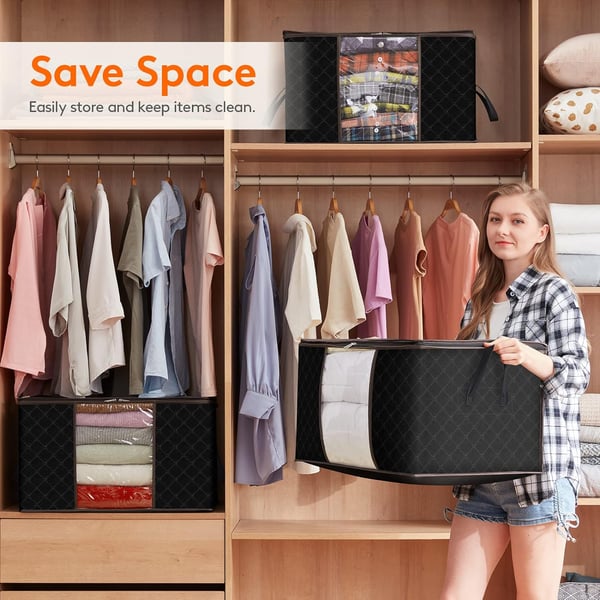 Opbevaringskasser med låg, opbevaringspose til quiltgarderobe Black XL