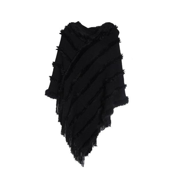 Elegant strikket sjal Poncho Cape Black