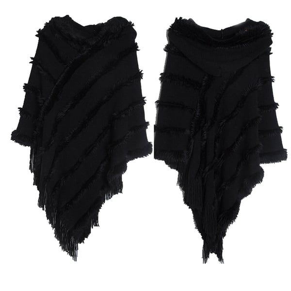 Elegant strikket sjal Poncho Cape Black