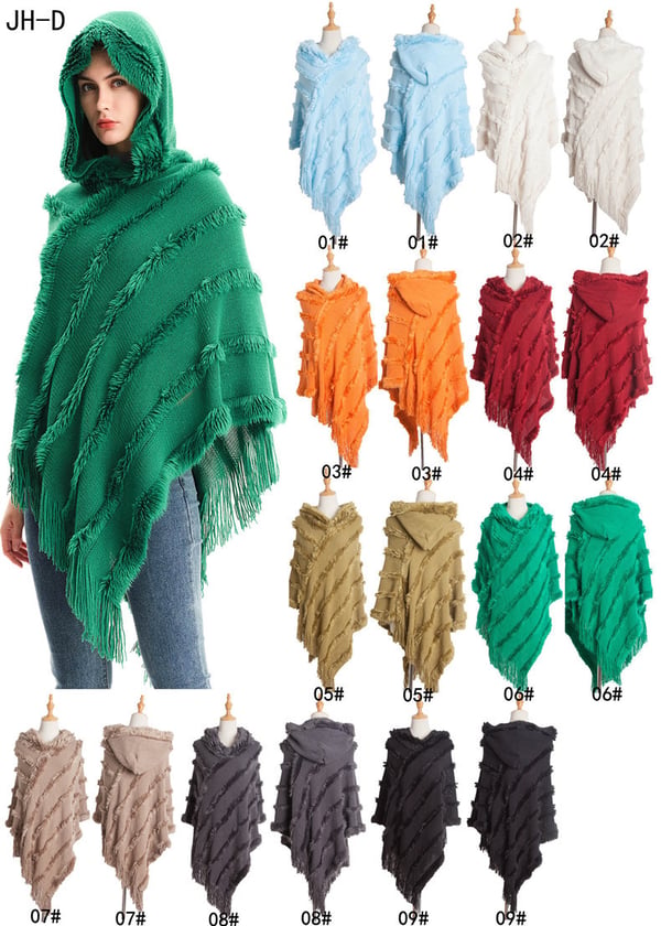 Elegant strikket sjal Poncho Cape Black
