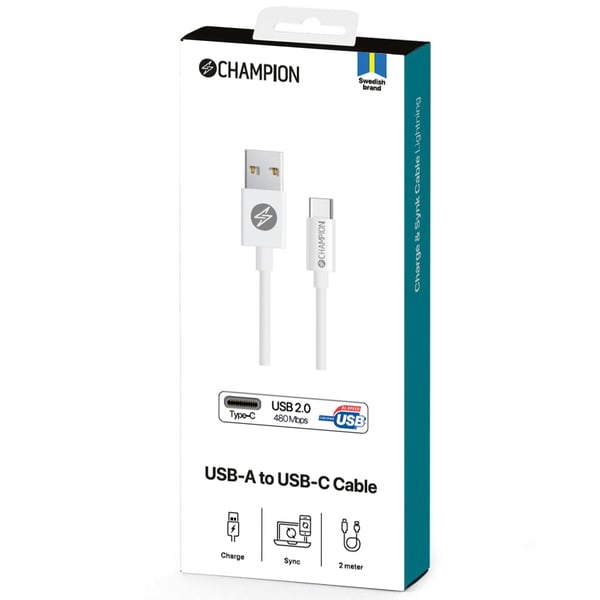 USB-A til USB-C-kabel 2m Hvit
