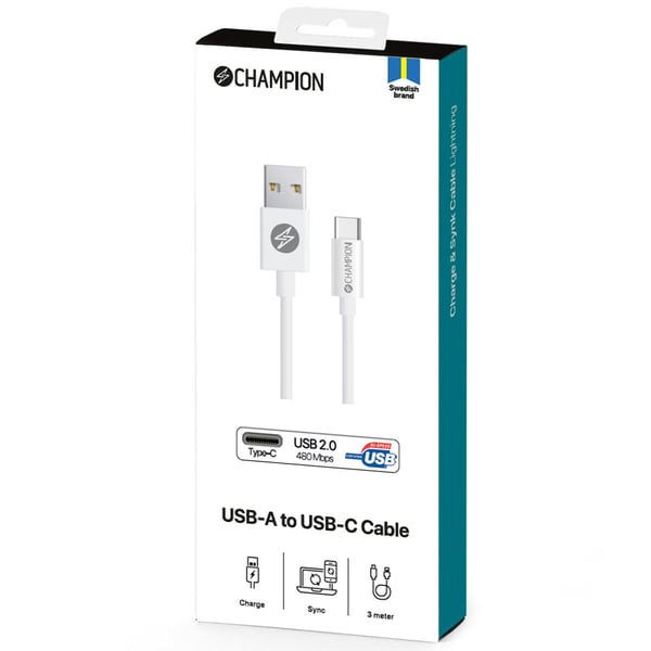 USB-A til USB-C-kabel 3m Hvit