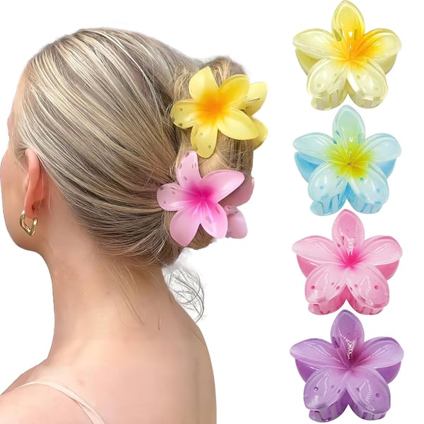 Hårspenner med blomster 4-pakning Yellow/Blue/Purple/Pink