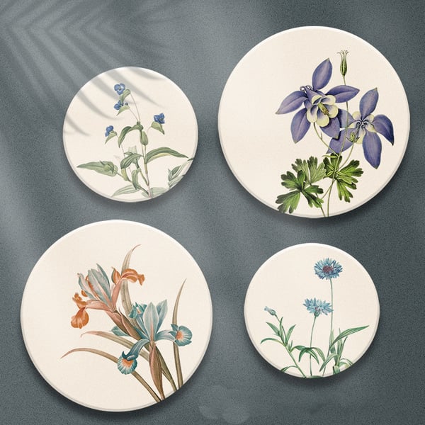 Coasters Dekkeunderlag Varmebestandige vannabsorberende pads med Coaster Holder elegant flower 6-Pack