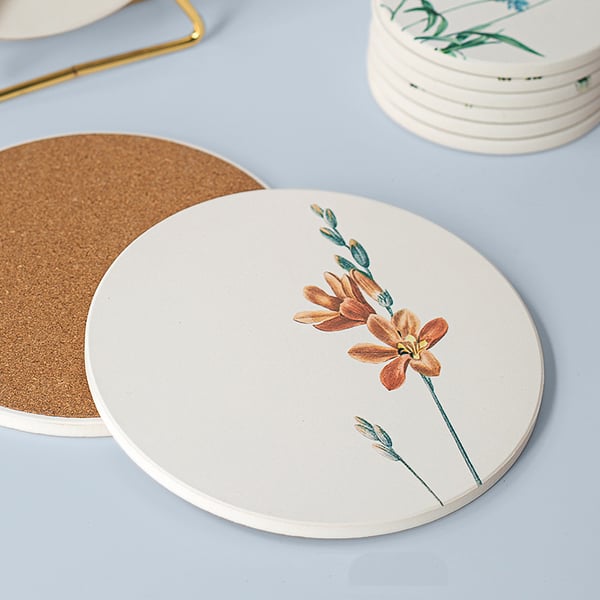 Coasters Dekkeunderlag Varmebestandige vannabsorberende pads med Coaster Holder elegant flower 6-Pack