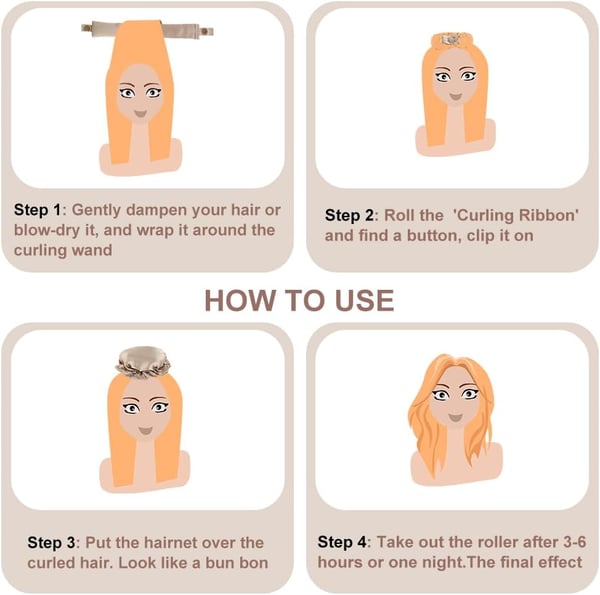 2-sæt Satin Heatless Hair Curler til at sove med om natten Grey