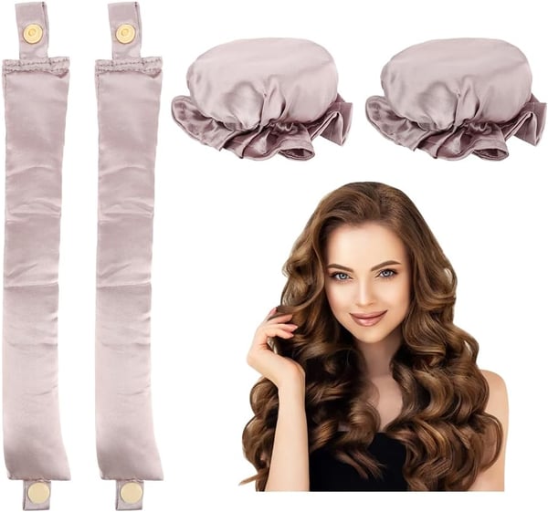Set med hårrullar och snodd i satin - locka håret över natten LightPurple