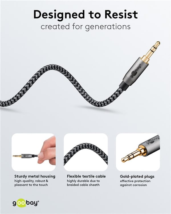 Audioliitäntäkaapeli AUX, 3,5 mm stereo, 2 m