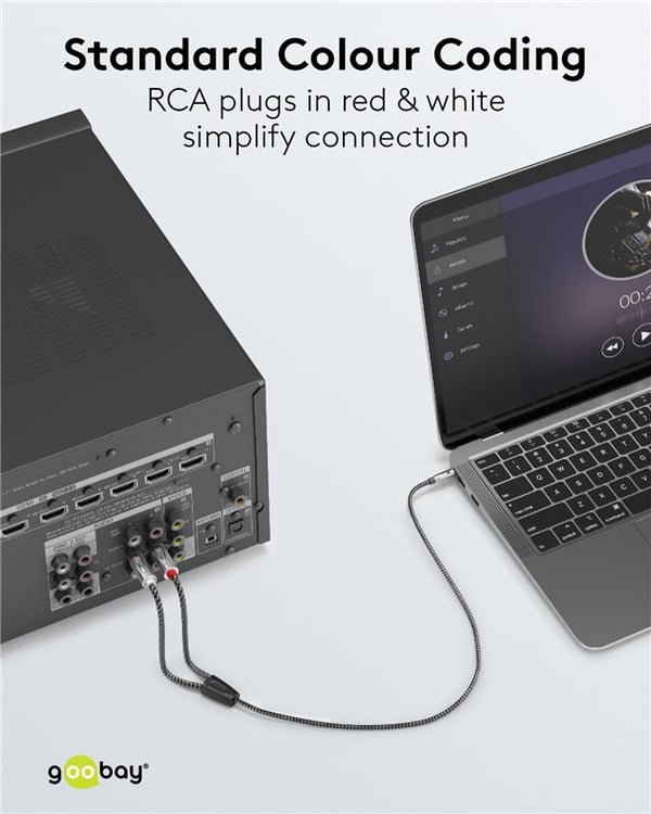 Lydadapterkabel AUX, 3,5 mm jack til stereo RCA-kontakt, 3 m