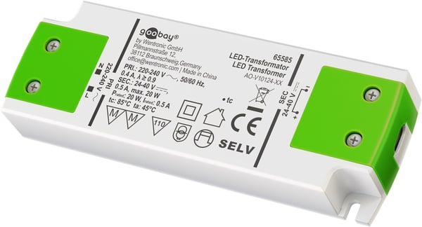 LED-konstantstrømtransformator 500 mA, 20 W, superflat