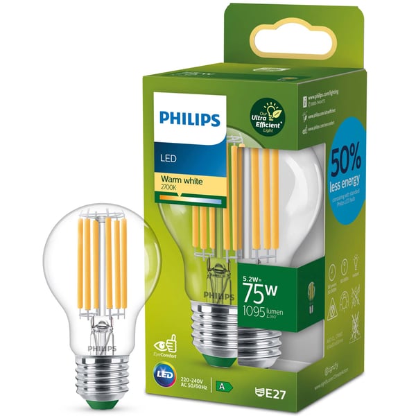 LED E27 Normal 5,2W (75W) Klar 1095lm 2700K Energiklasse A