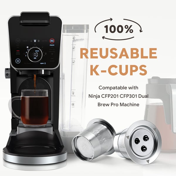 K Cups Gjenbrukbare kaffeputer for Ninja Dual Brew kaffemaskin black spoon