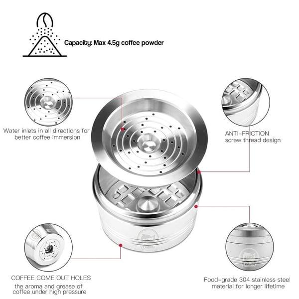 Kaffekapsler Cafissimo Kapsler Genopfyldelig kaffepudeholderfilter Silver
