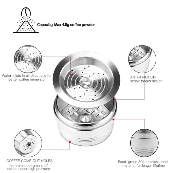 Kaffekapsler Cafissimo Kapsler Genopfyldelig kaffepudeholderfilter Silver
