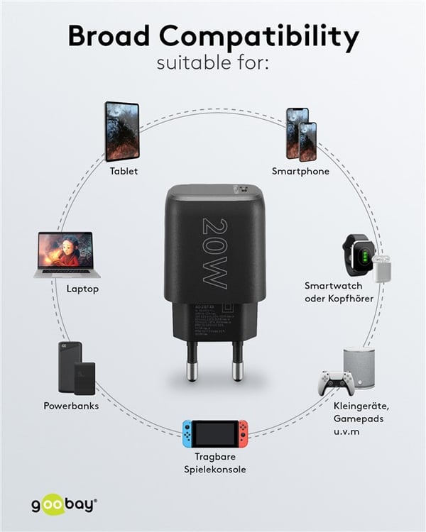 USB-C™ PD GaN hurtigoplader (20 W) sort