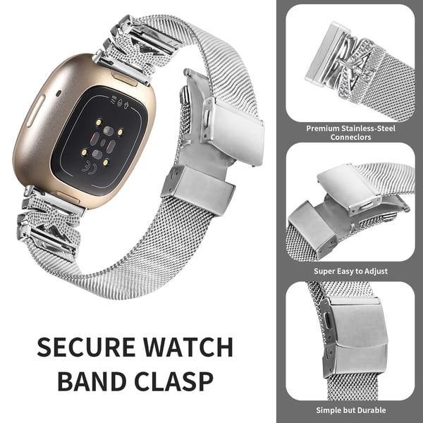Urrem i rustfrit stål til Fitbit Versa3/4/Sense 2 Silver