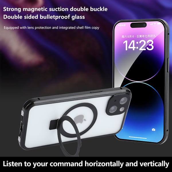Gjennomsiktig magnetdeksel med stativ for iPhone Black iPhone 14
