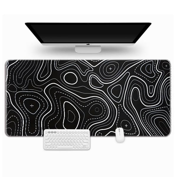 Stor musemåtte - Skrivebordspude med topografisk design Black M