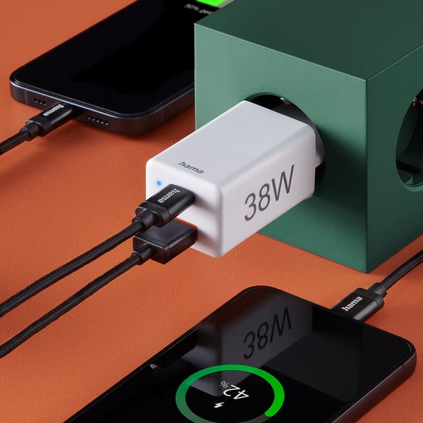 Mini-oplader USB-C + USB-A Qualcomm 3.0 38W Hvid