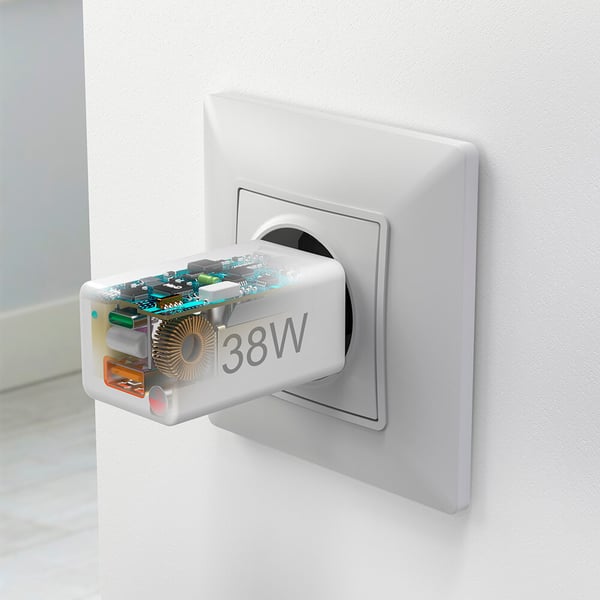 Mini-oplader USB-C + USB-A Qualcomm 3.0 38W Hvid