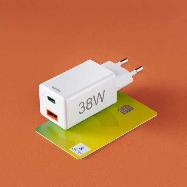 Mini-oplader USB-C + USB-A Qualcomm 3.0 38W Hvid