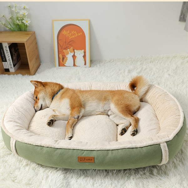 Semsket flannell Nest Hundeseng Kjæledyrseng Mat grass color XL