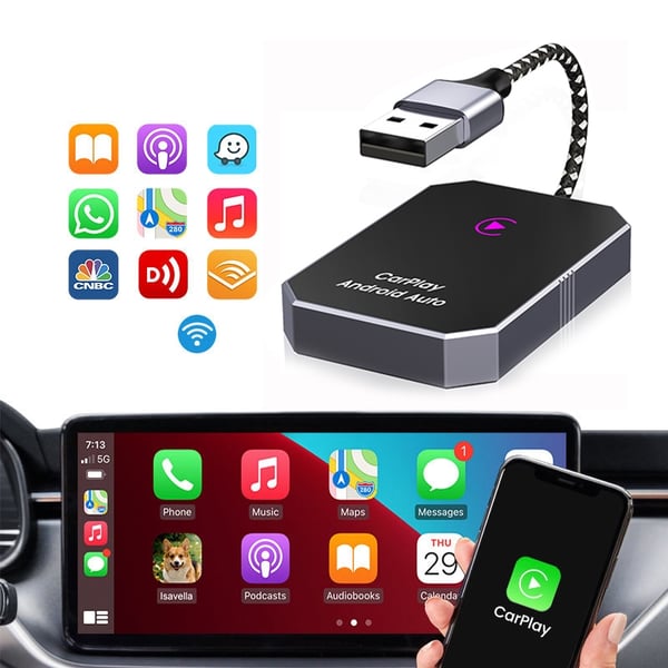 2-i-1 trådlös CarPlay och Android Auto adapter