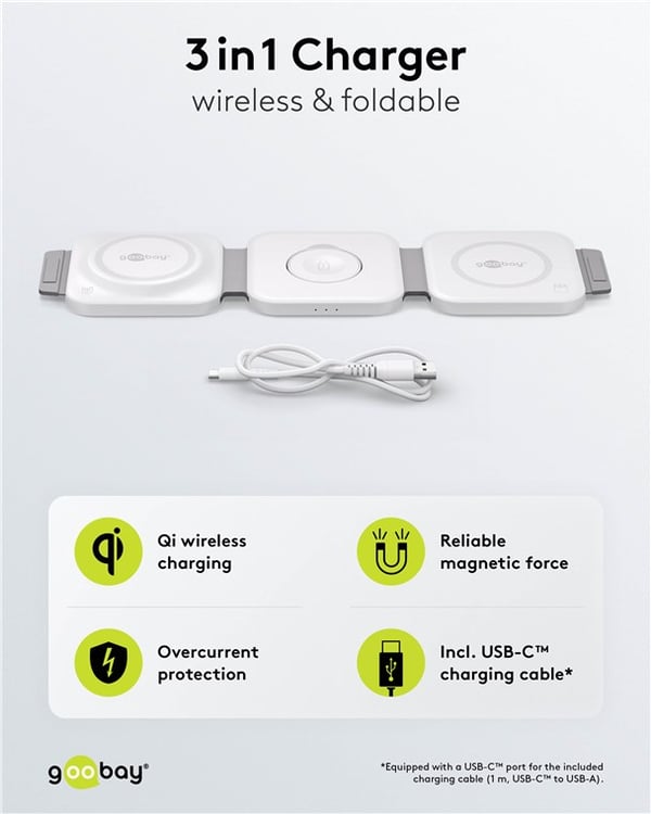 3in1 trådløs oplader, foldbar, 15 W