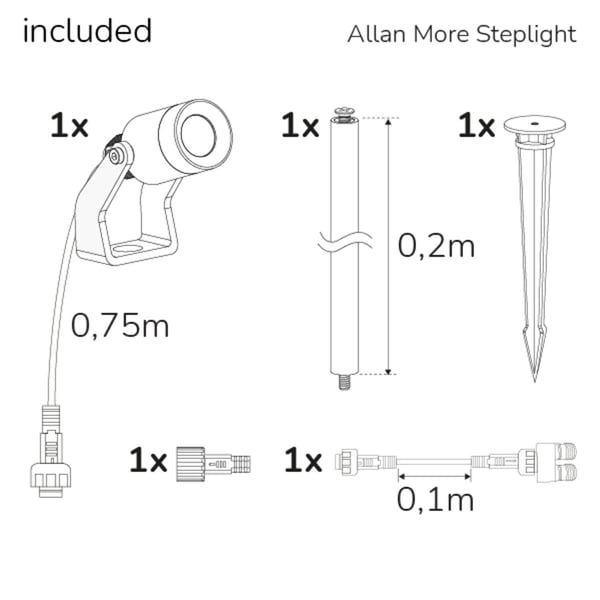 Allan More Spotlight med metallspyd 1-pakning 12V 3000K 100lm IP67