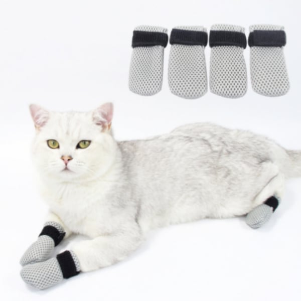 Neljän pakkauksen naarmuuntumista estävät pehmeät Pets Shoes -sukat Gray S