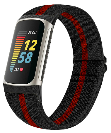 Utskifting av klokkebånd for Fitbit Charge 5/6 Black+Red