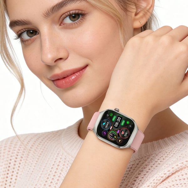 Smartklokke med EKG, puls, blodtrykk, søvn, skritteller Pink