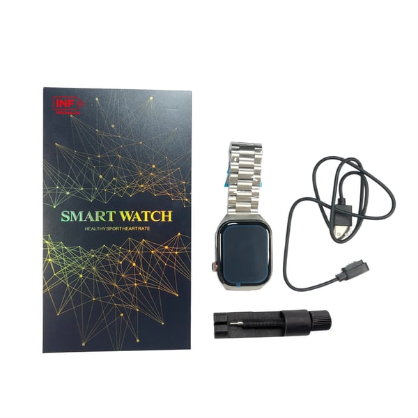 Smartklokke med metallrem EKG, puls, blodtrykk, søvn, skritteller Silver
